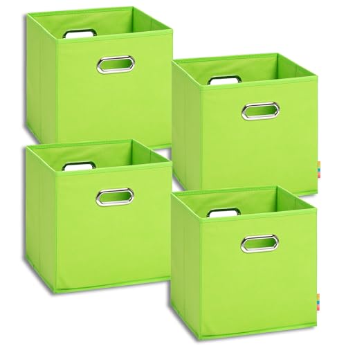 Storanda | 4er Set Aufbewahrungsbox 28x28x28 cm | Beiseitig Breite Griffe | Stabil & Faltbar | Regalbox für Würfelregal | Apfelgrün von Storanda