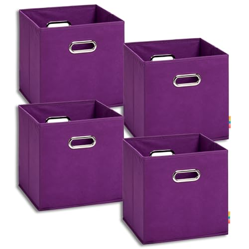 Storanda | 4er Set Aufbewahrungsbox 28x28x28 cm | Beiseitig Breite Griffe | Stabil & Faltbar | Regalbox für Würfelregal | Brombeere von Storanda