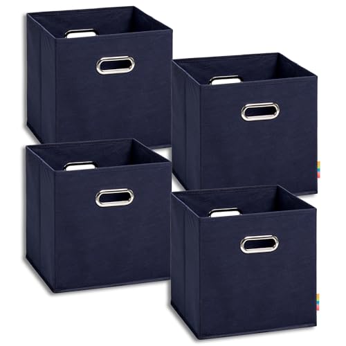 Storanda | 4er Set Aufbewahrungsbox 28x28x28 cm | Beiseitig Breite Griffe | Stabil & Faltbar | Regalbox für Würfelregal | Dunkelblau von Storanda