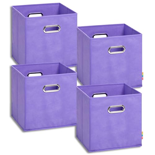 Storanda | 4er Set Aufbewahrungsbox 28x28x28 cm | Beiseitig Breite Griffe | Stabil & Faltbar | Regalbox für Würfelregal | Flieder von Storanda
