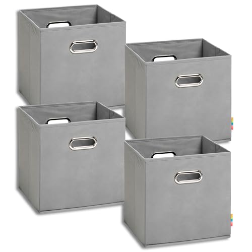 Storanda | 4er Set Aufbewahrungsbox 28x28x28 cm | Beiseitig Breite Griffe | Stabil & Faltbar | Regalbox für Würfelregal | Grau von Storanda