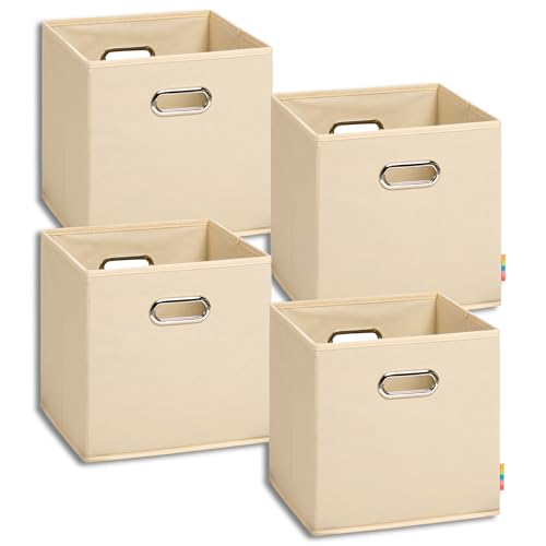Storanda | 4er Set Aufbewahrungsbox 28x28x28 cm | Beiseitig Breite Griffe | Stabil & Faltbar | Regalbox für Würfelregal | Natur von Storanda