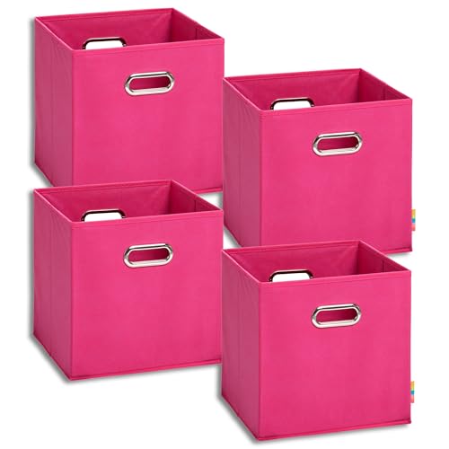Storanda | 4er Set Aufbewahrungsbox 28x28x28 cm | Beiseitig Breite Griffe | Stabil & Faltbar | Regalbox für Würfelregal | Pink von Storanda