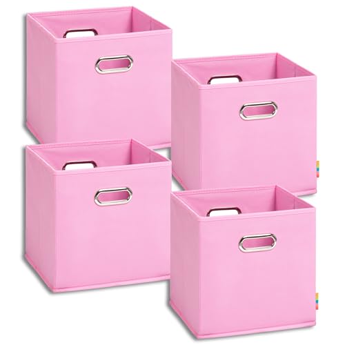 Storanda | 4er Set Aufbewahrungsbox 28x28x28 cm | Beiseitig Breite Griffe | Stabil & Faltbar | Regalbox für Würfelregal | Rosa von Storanda