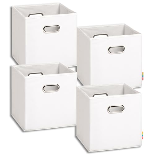 Storanda | 4er Set Aufbewahrungsbox 28x28x28 cm | Beiseitig Breite Griffe | Stabil & Faltbar | Regalbox für Würfelregal | Weiß von Storanda