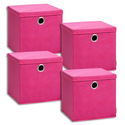 Storanda | 4er Set Aufbewahrungsbox 34x34x33 cm mit Deckel | Extra Große Griffe | Stabil & Faltbar | Regalbox für Würfelregal | Ideal für Zuhause & Kinderzimmer | Pink von Storanda