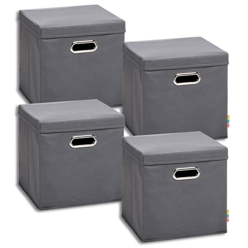 Storanda | 4er Set Aufbewahrungsbox mit Deckel 28x28x28 cm | Beiseitig Breite Griffe | Stabil & Faltbar | Regalbox für Würfelregal | Anthrazit von Storanda
