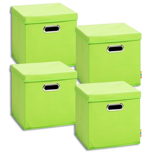Storanda | 4er Set Aufbewahrungsbox mit Deckel 28x28x28 cm | Beiseitig Breite Griffe | Stabil & Faltbar | Regalbox für Würfelregal | Apfelgrün von Storanda