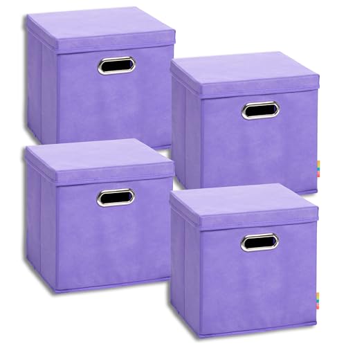 Storanda | 4er Set Aufbewahrungsbox mit Deckel 28x28x28 cm | Beiseitig Breite Griffe | Stabil & Faltbar | Regalbox für Würfelregal | Flieder von Storanda
