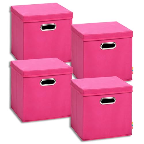 Storanda | 4er Set Aufbewahrungsbox mit Deckel 28x28x28 cm | Beiseitig Breite Griffe | Stabil & Faltbar | Regalbox für Würfelregal | Pink von Storanda