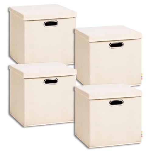 Storanda | 4er Set Aufbewahrungsbox mit Deckel 34x34x33 cm | Breite Griffe auf zwei Seiten | Stabil & Faltbar | Regalbox für Würfelregal | Ideal für Zuhause & Kinderzimmer | Natur Storanda | 4er Set Aufbewahrungsbox mit Deckel 34x34x33 cm | Breite Griffe auf zwei Seiten | Stabil & Faltbar | Regalbox für Würfelregal | Ideal für Zuhause & Kinderzimmer | Natur von Storanda
