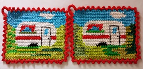 1 Paar Topflappen, Wohnwagen, gehäkelt Handarbeit Camping, Camper von Storchenlädchen
