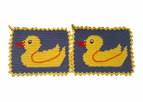 1 Paar Topflappen Ente, blau gehäkelt Handarbeit Tier Tiere Entchen von Storchenlädchen