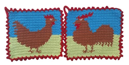 1 Paar Topflappen Hahn + Huhn, braun, gehäkelt Handarbeit Haustier Hühner 1 Paar Topflappen Hahn + Huhn, braun, gehäkelt Handarbeit Haustier Hühner von Storchenlädchen