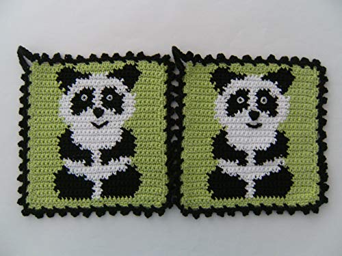 Storchenlädchen 1 Paar Topflappen Panda, gehäkelt Handarbeit Tier Tiere, Pandabär von Storchenlädchen
