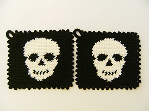 Storchenlädchen 1 Paar Topflappen Totenkopf, Schädel, gehäkelt Handarbeit Pirat Gotik Storchenlädchen 1 Paar Topflappen Totenkopf, Schädel, gehäkelt Handarbeit Pirat Gotik von Storchenlädchen