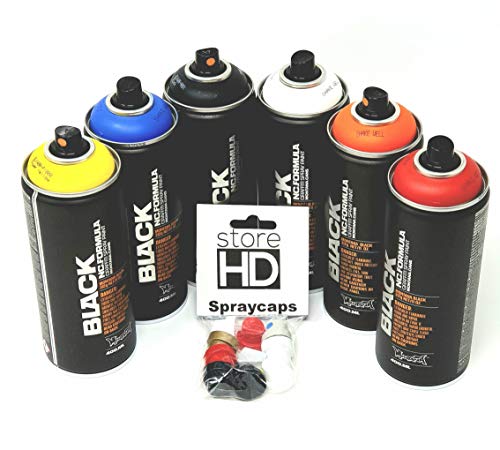 Montana Black Sprühdosen Set, 6 Wildstyle Farben + 10 Ersatzsprühköpfe - 6 x 400ml von Store-HD