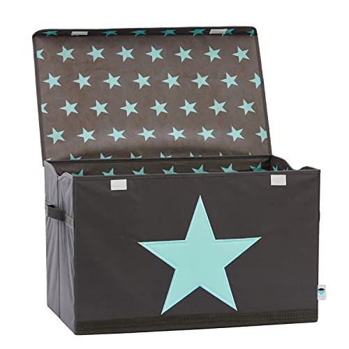 LOVE IT STORE IT Aufbewahrungsbox mit Deckel groß - Spielzeugkiste aus Stoff - Verstärkt mit Holz - Abwaschbar - Grau mit grünem Stern - 62x38x39 cm von LOVE !T STORE !T