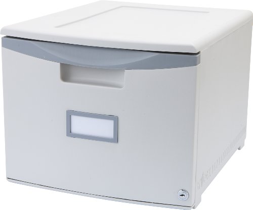 Storex Aktenschrank aus Kunststoff mit einer Schublade – verschließbarer Dokumenten-Organizer für Zuhause und Büro, grau, 1 Stück (61261A01C) von Storex