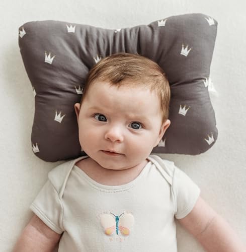 Stork Drop - Babykissen mit flachem Kopf | beugt Plagiozephalie vor und korrigiert Plagiozephalie | Atmungsaktives 3D Mesh | Weiche Bio-Baumwolle | Voll waschbar | Kopfform des Neugeborenen | Graue von Stork Drop
