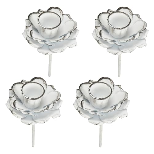 4 Kerzenhalter zum stecken in weiß - Rosenoptik aus Metall Kerzenhalter für Adventskranz von Storm's Gartenzaubereien