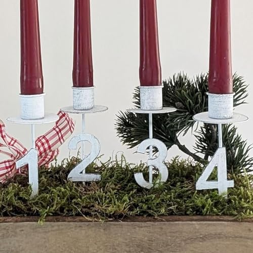 Adventszahlen 1-4 Kerzenhalter 4er Set Shabby chic Kerzenständer für Advent - für Adventsgestecke - Adventskränze - Kerzenhalter Weiß für Stab- und Tafelkerzen von Storm's Gartenzaubereien