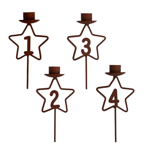 Adventszahlen 1-4 im Vintage Stern-Design - stilvoll die Tage bis Weihnachten Zählen - langlebig - Weihnachtsdeko - Set aus 4 Kerzenhaltern von Storm's Gartenzaubereien
