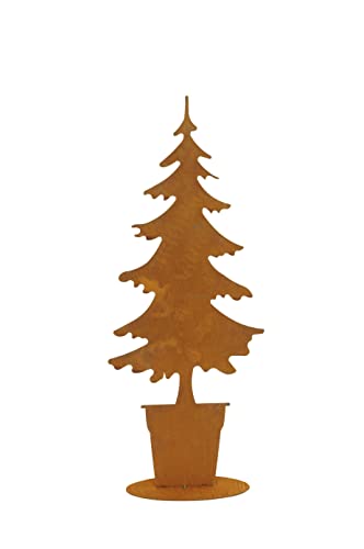 Deko Tannenbaum aus Metall mit Bodenplatte zum Stellen in Rostoptik 57cm als Gartendeko von Storm's Gartenzaubereien