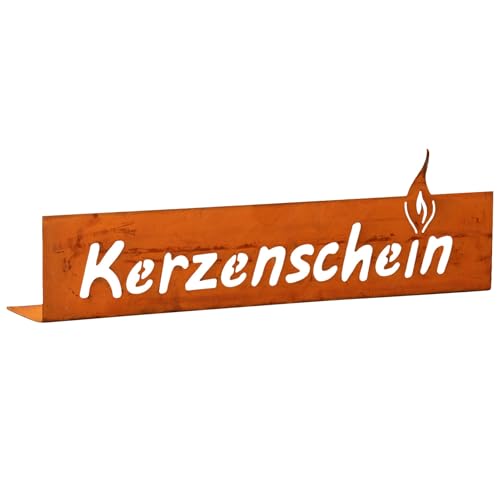 Dekoschild - Schriftzug Kerzenschein für Kerzen mit Flamme in Rostoptik 34cm von Storm's Gartenzaubereien
