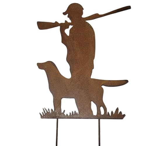 Edelrost Gartenstecker Jäger mit Hund – Metallfigur 27,5 cm – Rost Deko für Blumentöpfe - Beete – Jagdmotiv mit Flinte – Gartenfigur zum Stecken Edelrost Gartenstecker Jäger mit Hund – Metallfigur 27,5 cm – Rost Deko für Blumentöpfe - Beete – Jagdmotiv mit Flinte – Gartenfigur zum Stecken von Storm's Gartenzaubereien