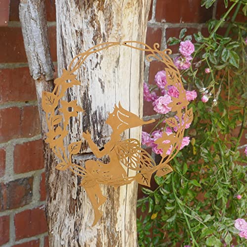 Elfe - Fee in Rostoptik zum Aufhängen 21cm x 26cm groß - Gartendeko zum Hängen in Edelrost von Storm's Gartenzaubereien