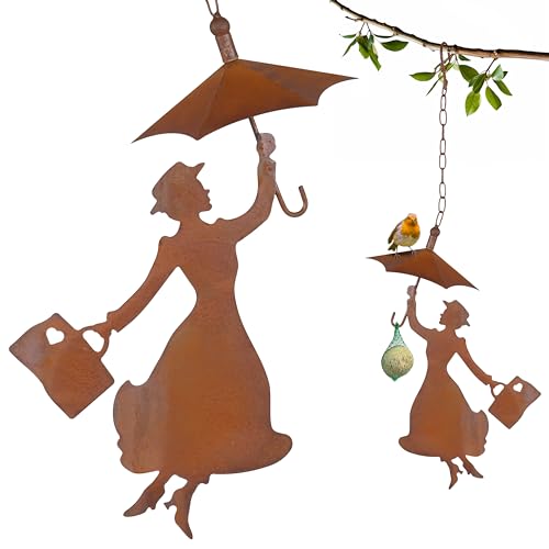Storm's Gartenzaubereien Futterstation Vögel - Meisenknödelhalter mit Dach zum Aufhängen Frau mit Regenschirm in Edelrost 36cm Storm's Gartenzaubereien Futterstation Vögel - Meisenknödelhalter mit Dach zum Aufhängen Frau mit Regenschirm in Edelrost 36cm von Storm's Gartenzaubereien
