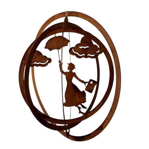Windspiel schwebende Mary - hängende Gartendeko aus Metall in Edelrostoptik 24cm Durchmesser für Balkon und Garten von Storm's Gartenzaubereien