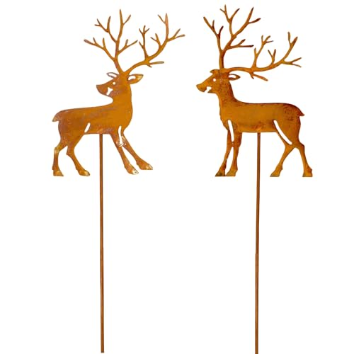 Storm's Gartenzaubereien Gartenstecker Hirsch - Elch Weihnachtsdeko 2er - Set in Rostoptik zum Stecken von Storm's Gartenzaubereien
