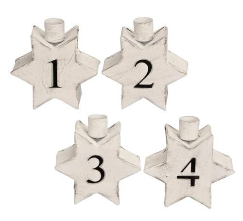 Kerzenhalter Stern Adventszahlen 1-4 für Stabkerzen Weiss Adventsdeko Adventskranz Deko zum Stellen 10,5cm von Storm's Gartenzaubereien