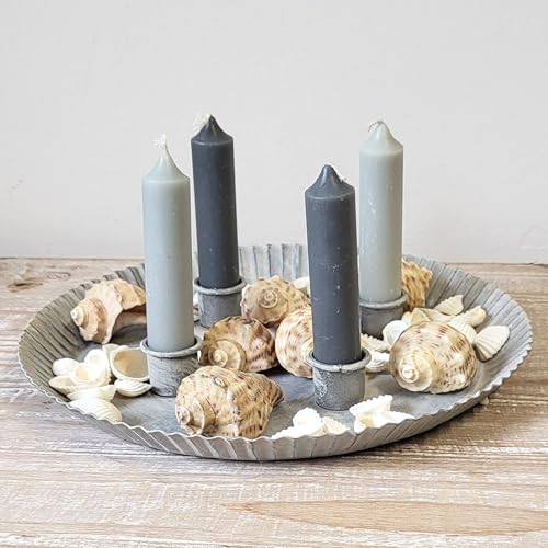 Kerzenteller - Tablett für Stabkerzen und Tafelkerzen Dekoteller Adventskranz grau 25cm von Storm's Gartenzaubereien