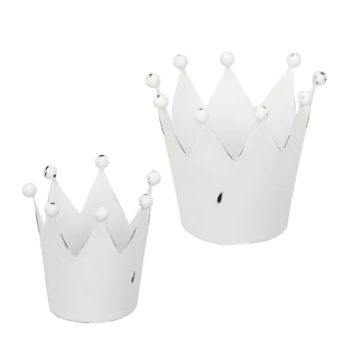 Metallkronen im 2er Set - Deko Krone weiß - Hochzeitsdeko - Große - Kleine Krone - Pflanztöpfe - Vintage Gartendeko - Übertopf - Kerzenhalter von Storm's Gartenzaubereien