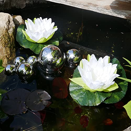 Miniteich Komplettset mit 2 Seeroseen Weiss - Schwimmkugeln - Teichkugeln in Silber von Storm's Gartenzaubereien