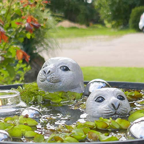 Storm's Gartenzaubereien Seehundkopf - Robbe - Heuler 2er Set 6,5 und 10cm hoch für die Teich oder Miniteich Deko aus Keramik von Storm's Gartenzaubereien