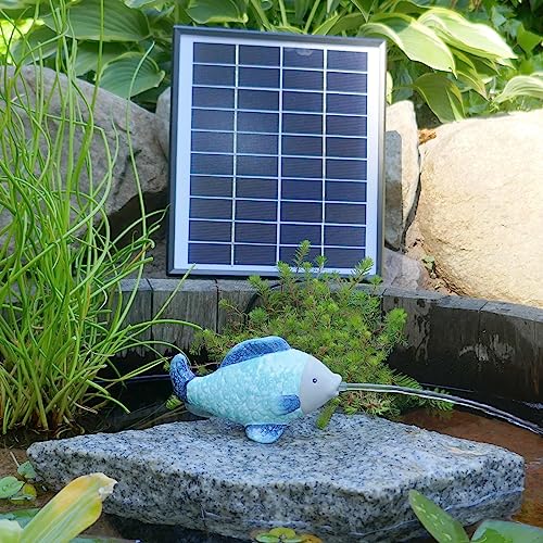 Solarpumpe mit Akkuspeicher 6,5W Solar Panel Laufzeit ohne Sonne 4-5 Stunden mit Gratis Wasserspeier Fisch von Storm's Gartenzaubereien