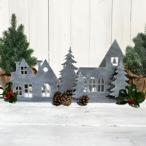 Storm's Gartenzaubereien Deko Haus - Häuserlandschaft mit Kirche aus Metall in grau 49cm Fensterdeko - Tischdeko zu Weihnachten Storm's Gartenzaubereien Deko Haus - Häuserlandschaft mit Kirche aus Metall in grau 49cm Fensterdeko - Tischdeko zu Weihnachten von Storm's Gartenzaubereien