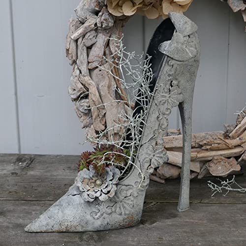 Storm's Gartenzaubereien Deko Pflanzschuh Pumps - High Heel in Shabby grau 25cm hoch aus Metall von Storm's Gartenzaubereien