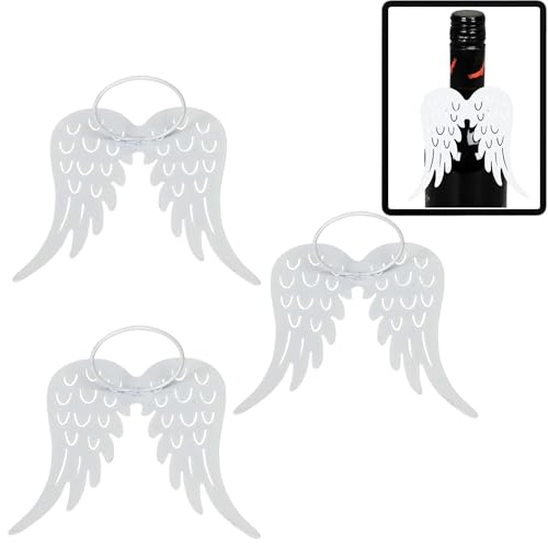 Storm's Gartenzaubereien Engelsflügel aus Metall 3er Set- Flaschendeko für Geburstage, Serviettenring weiß, 10cm x 9,5cm, Geschenkidee - Flaschen Deko Tischdeko, Schutzengel von Storm's Gartenzaubereien