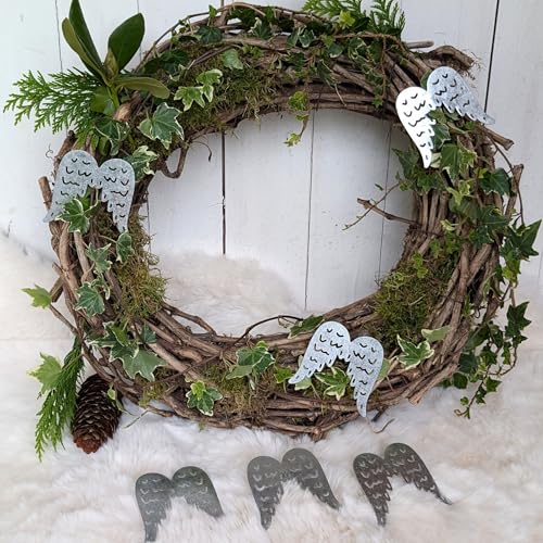 Storm's Gartenzaubereien Engelsflügel zum Basteln 6er Set - Zinkfarben, 7cm hoch, inkl. 4cm Spieß - Deko für Dekokränze, Adventsgestecke, DIY Projekte von Storm's Gartenzaubereien