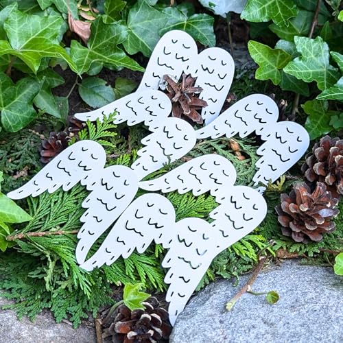 Storm's Gartenzaubereien Engelsflügel zum Basteln - Weiß 6er Set, 7 cm hoch - Deko für Adventskranz- Engelsflügel Miniatur Metallflügel - Weihnachtsgesteck - Türkranz von Storm's Gartenzaubereien