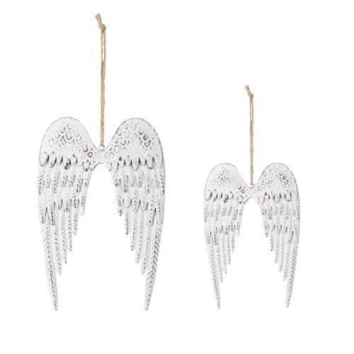 Storm's Gartenzaubereien Metall Engelsflügel 2er Set - Weiß gewischt - 14,5 und 19cm groß - Juteband 11cm - zum Basteln, als Türkranz - Schutzengel Deko - Weihnachtsflügel von Storm's Gartenzaubereien