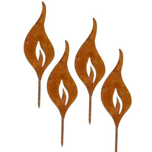 Storm's Gartenzaubereien Rost Flammen - Kerzenflamme 18,5cm 4er Set Birkenstammdeko zu Weihnachten aus Edelrost von Storm's Gartenzaubereien