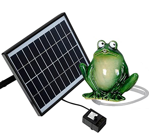 Storm's Gartenzaubereien Wasserspeier Frosch dunkelgrün mit Akku Solarpumpe 12cm aus Keramik Laufzeit ohne Sonne 4-5 Stunden von Storm's Gartenzaubereien