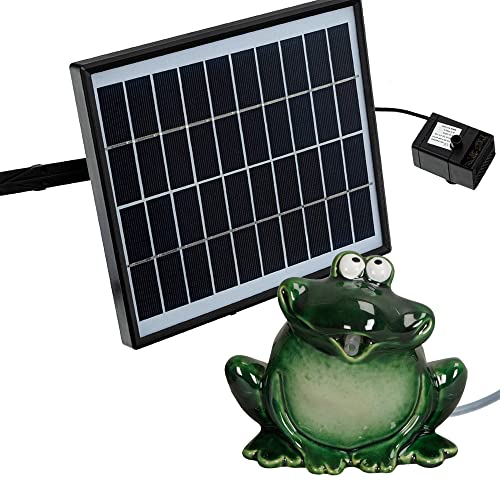 Storm's Gartenzaubereien Wasserspeier Frosch mit Akku Solarpumpe 12cm aus Keramik Laufzeit ohne Sonne 4-5 Stunden von Storm's Gartenzaubereien