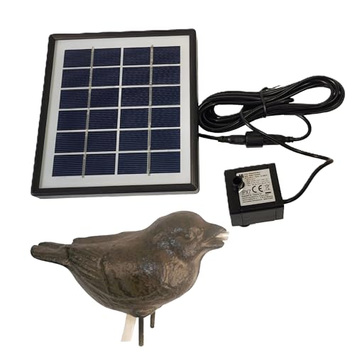 Storm's Gartenzaubereien Wasserspeier Spatz mit Solar- Pumpe, 2 Wahl Gusseisen für Miniteich von Storm's Gartenzaubereien